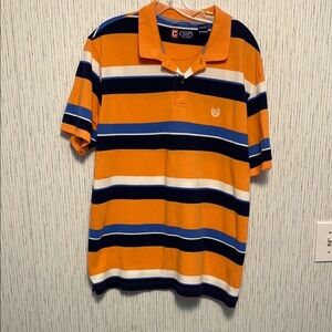 Chaps Orange and Blue Striped Men’s Polo Shirt XL